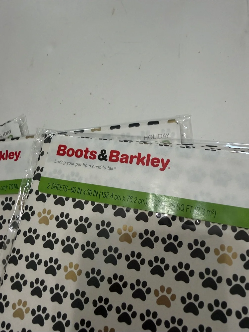 Boots & Barkley Black, Gold and White Paw Print Gift Wrap Sheets Set of 3
